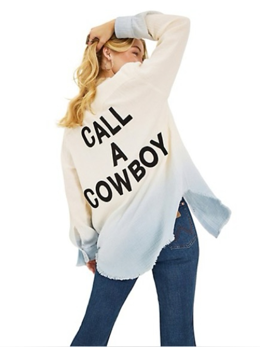 Ombre 'Call a Cowboy' Button-Down Shirt - White to Light Blue